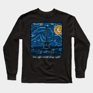 Tour eiffel amidst starry night Long Sleeve T-Shirt